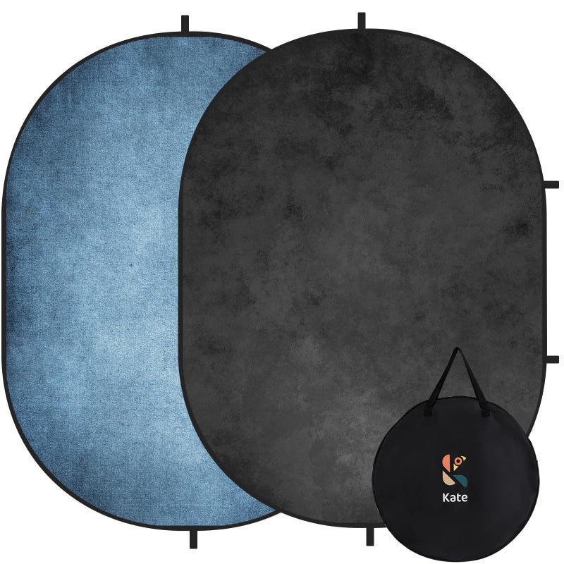 Kate Collapsible Backdrop Pop up Backdrops Photo Folding Backdrop for Photoshoot, for Portrait Photography, for Video Stream, 5x6.5ft(Blue/Gray) - Image 1
